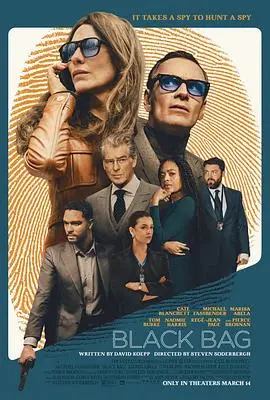 黑袋行动（2025），主演：玛瑞萨·阿贝拉、凯特·布兰切特、萨默·诺克斯、皮尔斯·布鲁斯南、丹尼尔·弗恩、汤姆·伯克、史蒂文·索德伯格、奥利·舒卡、亚历克斯·马格利亚罗、娜奥米·哈里斯、戴恩·朱勒尔、罗斯·卡特、迈克尔·法斯宾德、雷吉-让·佩吉 高清海报